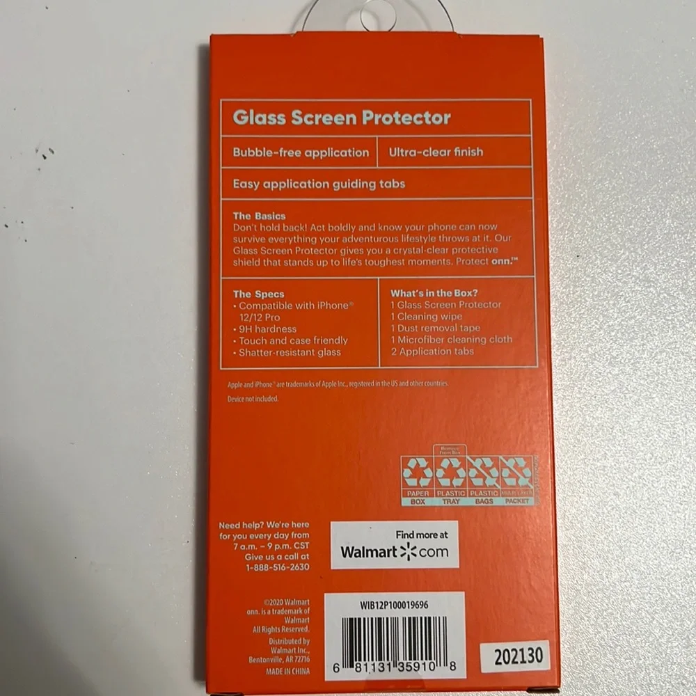NWT Onn. Glass Screen Protector for iPhone 12 / 12 Pro